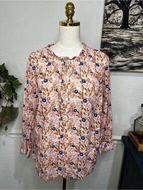 Talbots XP Cotton Pink, Orange, White Floral Button-Up Blouse